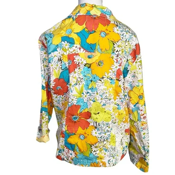Norm Thompson Bright Floral Jean Jacket - Picture 2 of 13